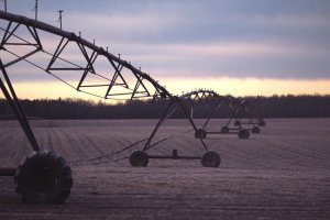 Irrigation rig at dusk